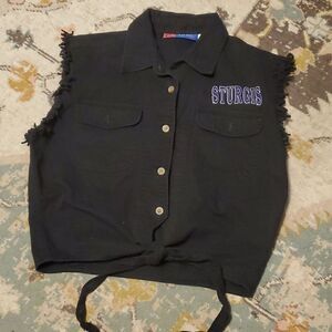 Womens Front Tie Black Denim Sleeveless Shirt Sturgis Black Hills, SD